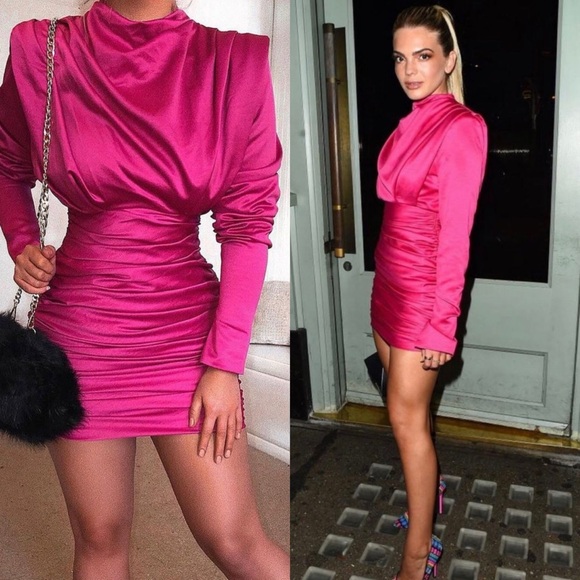 House of CB Giorgiana Hot Pink Satin Draped Mini Dress - Picture 15 of 16